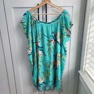 Echo Hawaiian Print Teal Blue Swim Cover Up Dress L/XL